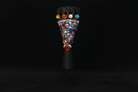 Carnival Crystalline Cello Tailpiece | Multicolor Crystal & Color - Coded Tuners - Rozanna's Violins