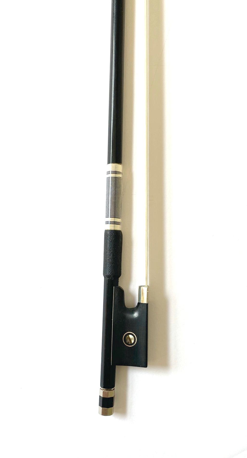 Rozanna's Rose Delight Black Violin Outfit w Matching Carbon Fiber Bow Case showcases fine tuners, rosin, and strings.