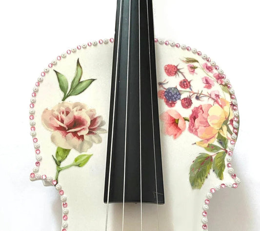 Floral Delight Violin Outfit | 1/2 Size, Crystal Pink Border & Pearl Fine Tuners - Rozanna's Violins