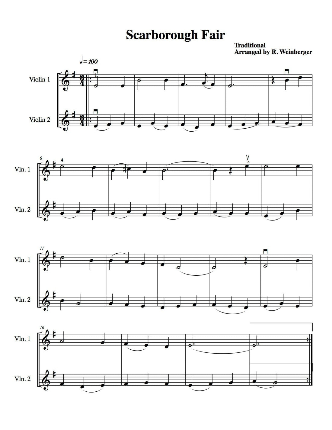 Scarborough Fair For Two Violins - Rozanna's Violins