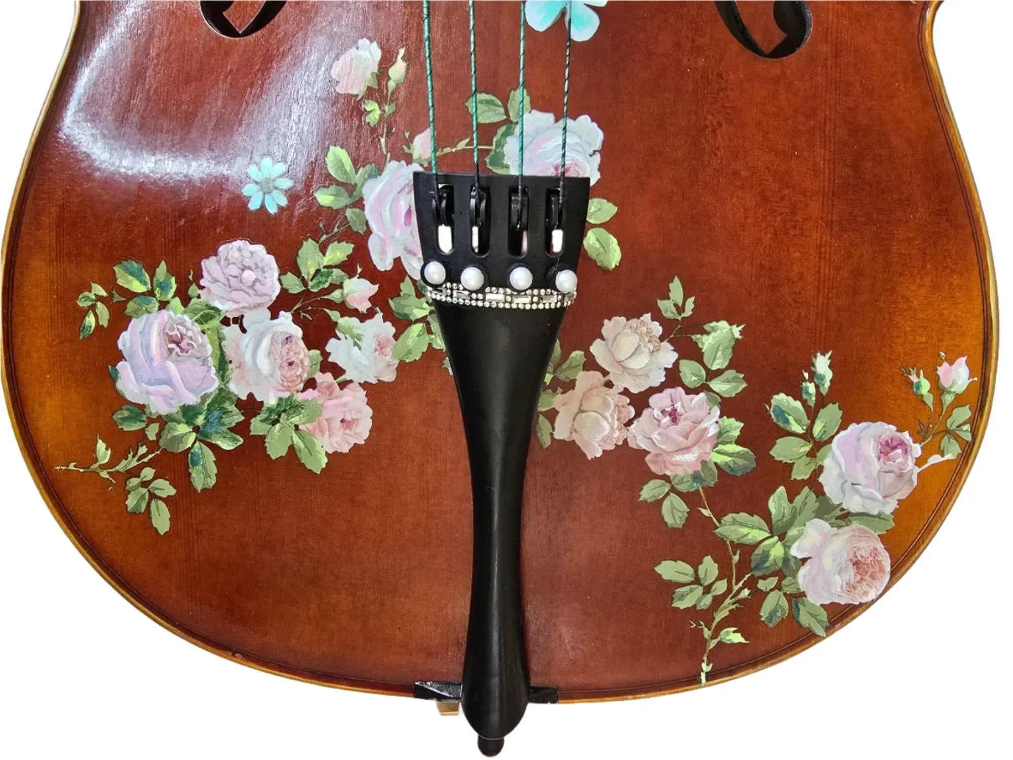 Rose Delight Cello Outfit | Pearl & Crystal Tailpiece, Brazilwood Bow & Case - Rozanna's Violins