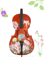 Floral Garden Cello Outfit | Rose & Hydrangea Design, Brazilwood Bow & Case - Rozanna's Violins