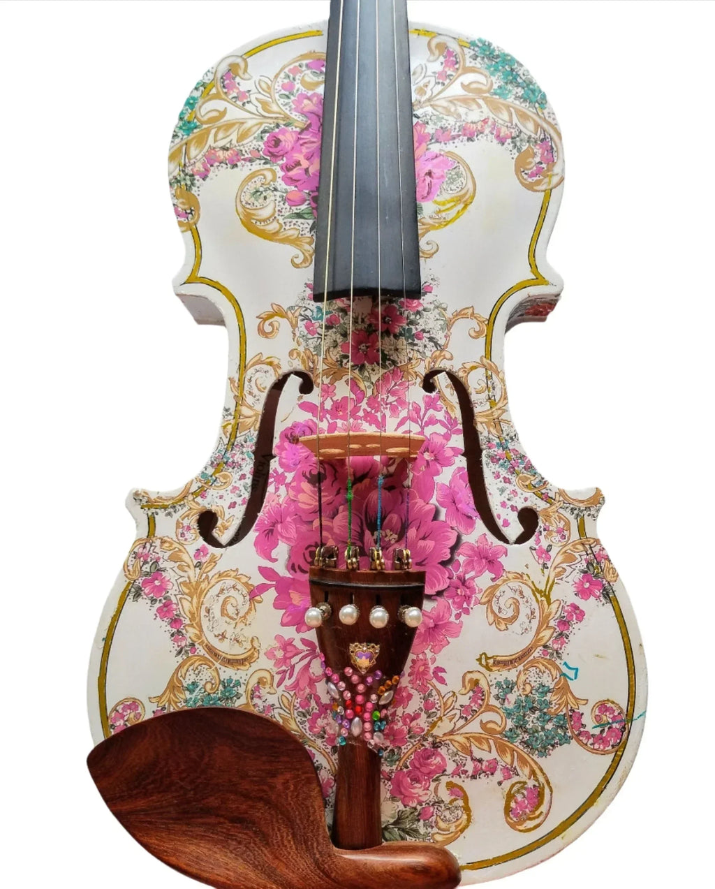 Gilded Age Violin Outfit | Crystal & Pearl Tailpiece, Carbon Fiber Bow - Rozanna's Violins