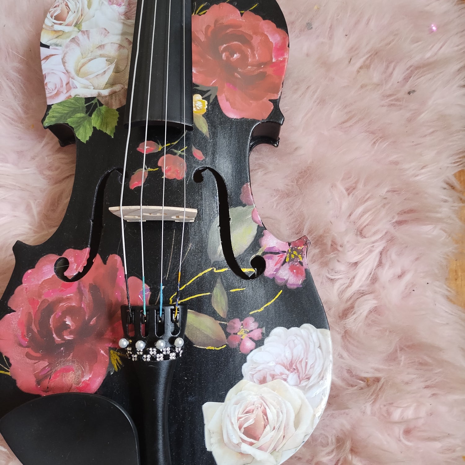 Black Rose Viola Outfit w Custom Crystal Tailpiece - Rozanna's Violins