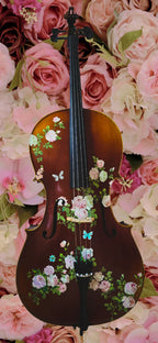 Rose Delight Cello Outfit | Pearl & Crystal Tailpiece, Brazilwood Bow & Case - Rozanna's Violins