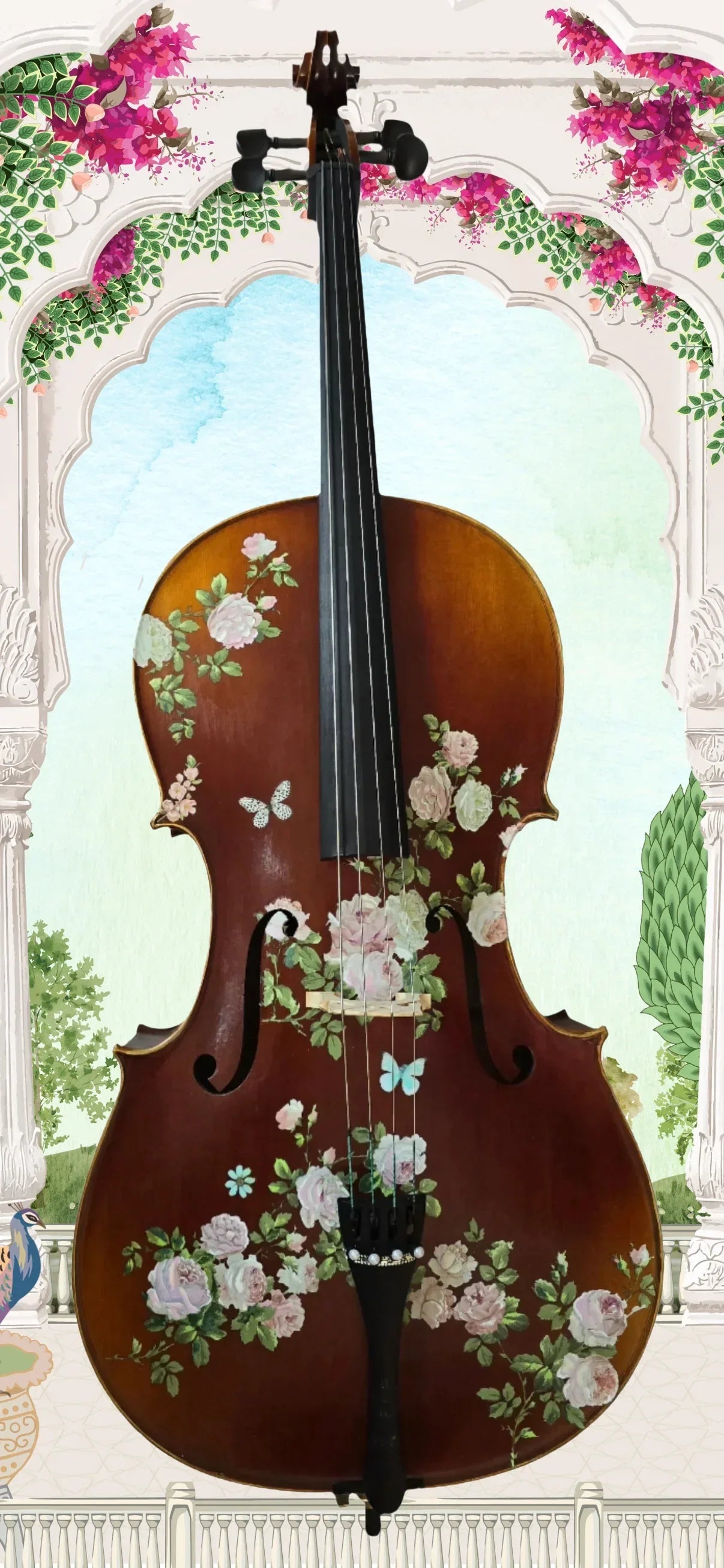 Rose Delight Cello Outfit | Pearl & Crystal Tailpiece, Brazilwood Bow & Case - Rozanna's Violins