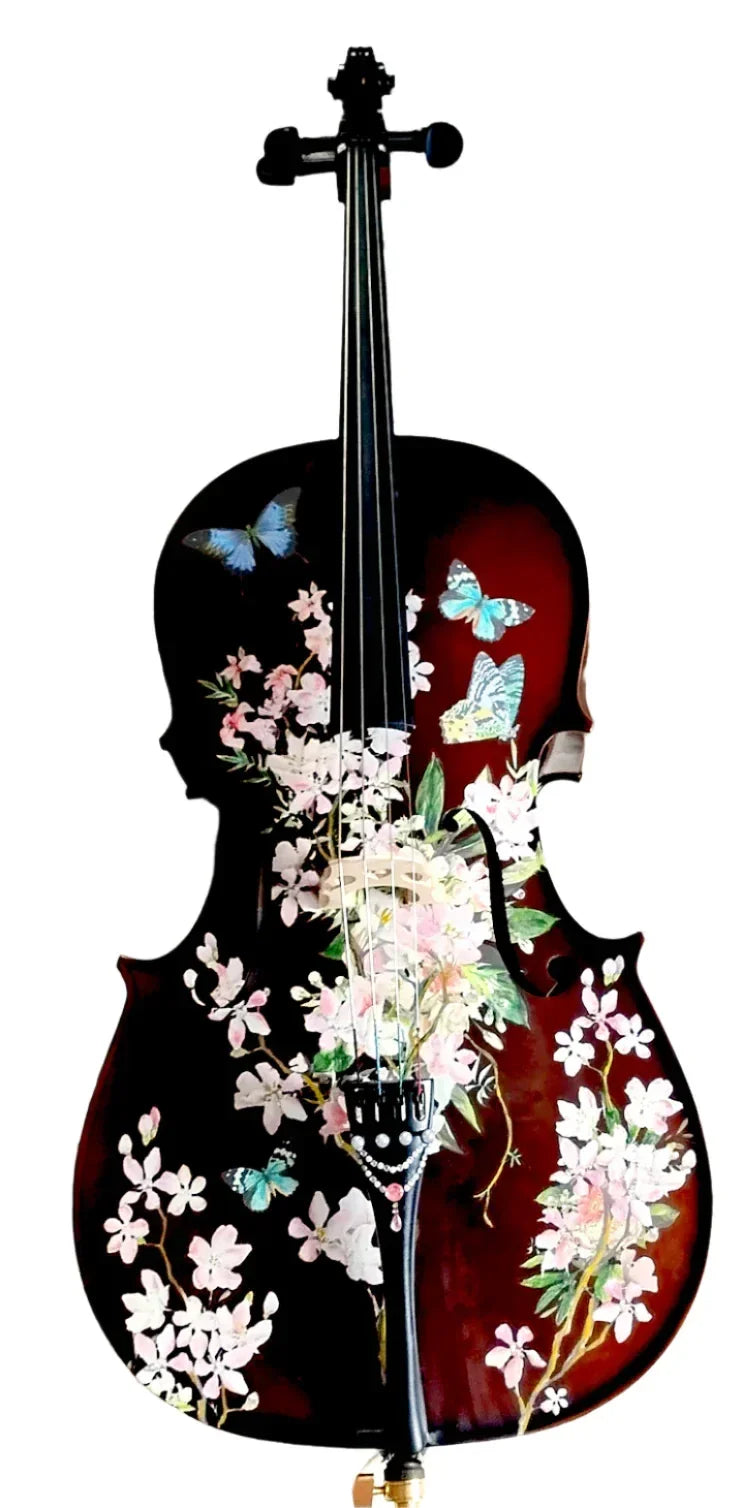 Cherry Blossom Cello Outfit | Pearl Fine Tuners & Brazilwood Bow - Rozanna's Violins