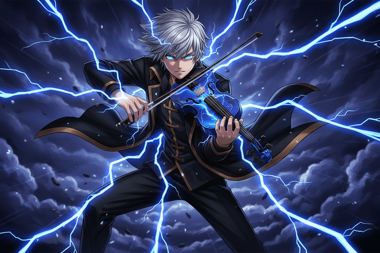 Electric Blue Lightning Violin | Electric-Acoustic with Machine Head Pegs & Carbon Bow - Rozanna's Violins