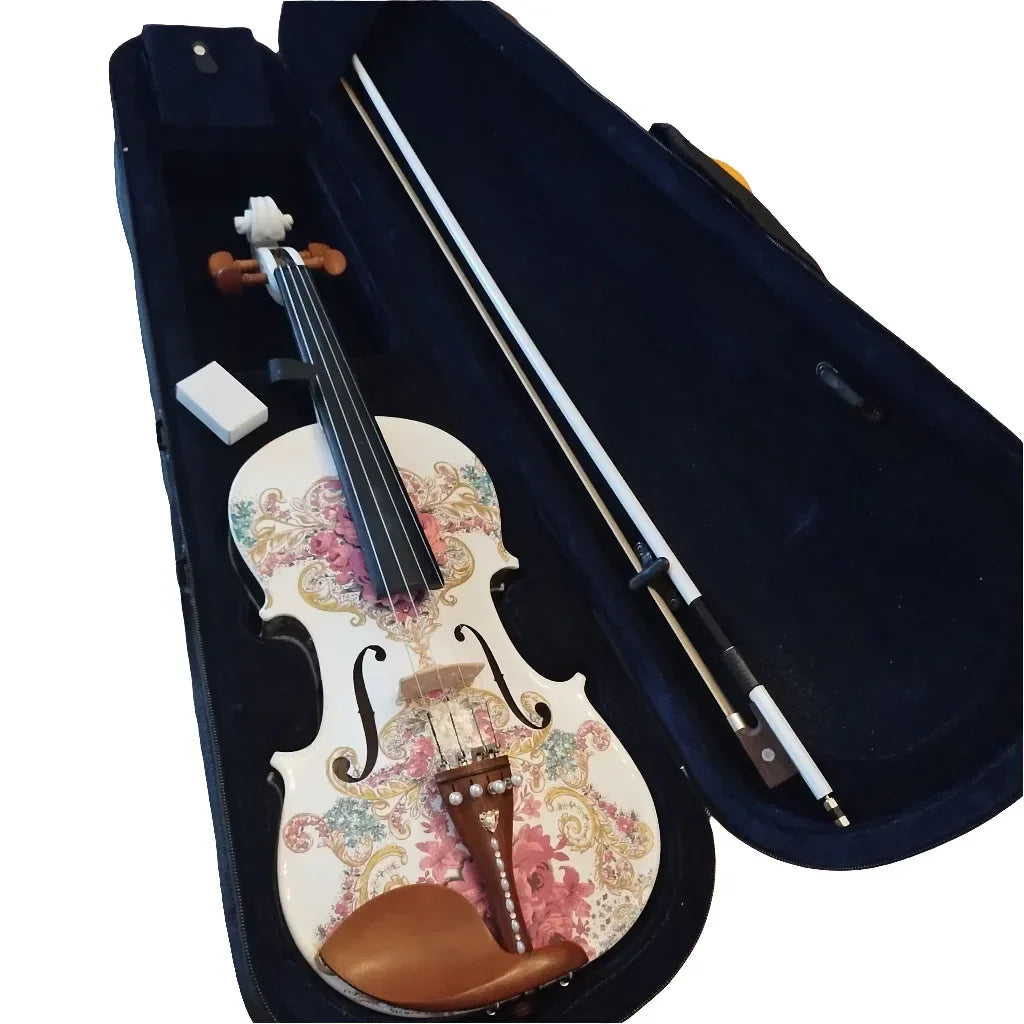 Gilded Age Violin Outfit | Crystal & Pearl Tailpiece, Carbon Fiber Bow - Rozanna's Violins