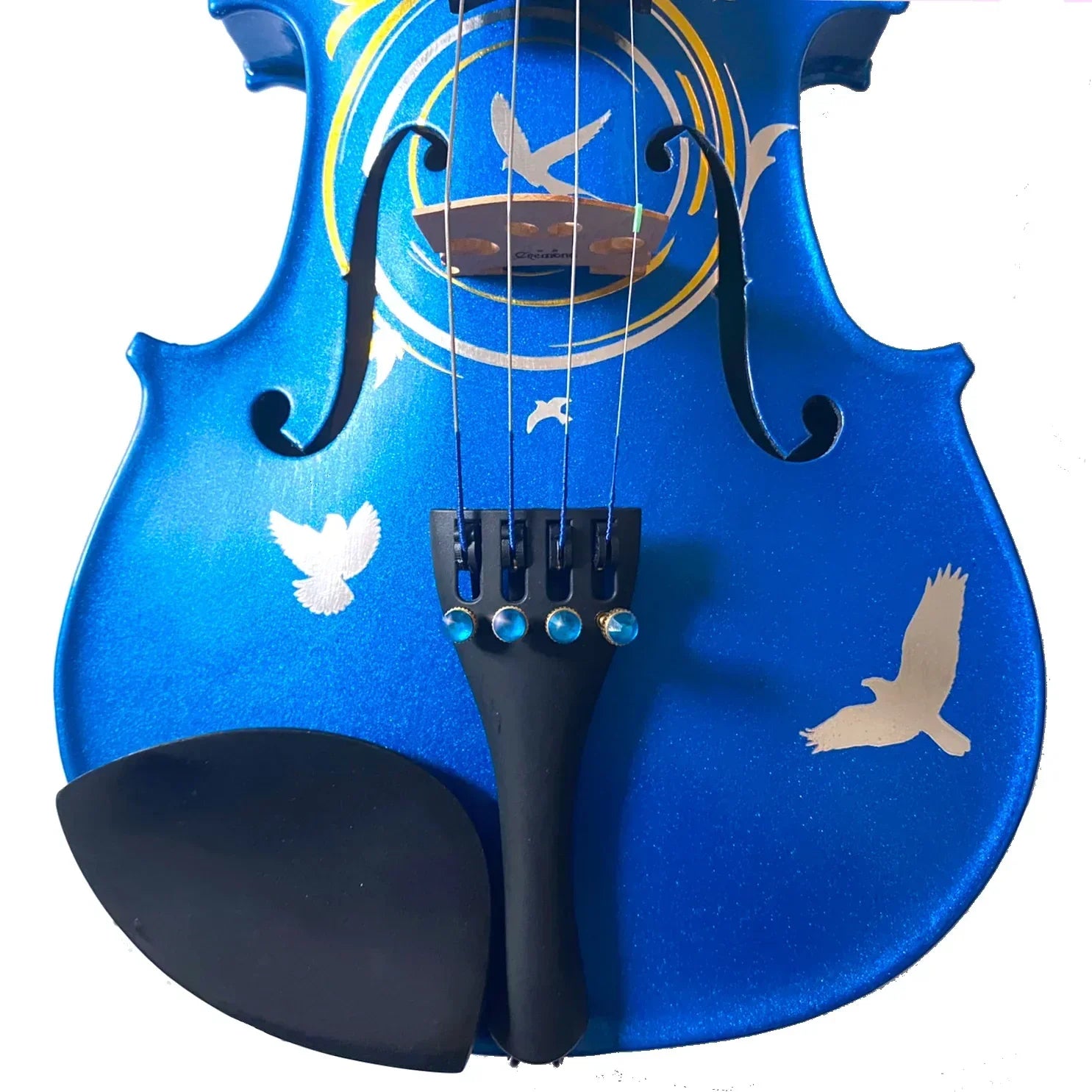Bird Heaven Metallic Violin Outfit | Iridescent Metallic Bird Design & Crystal Tuners - Rozanna's Violins