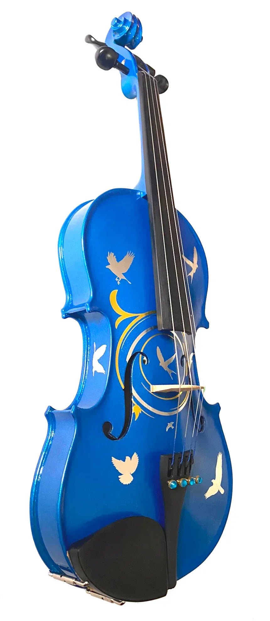 Bird Heaven Metallic Violin Outfit | Iridescent Metallic Bird Design & Crystal Tuners - Rozanna's Violins