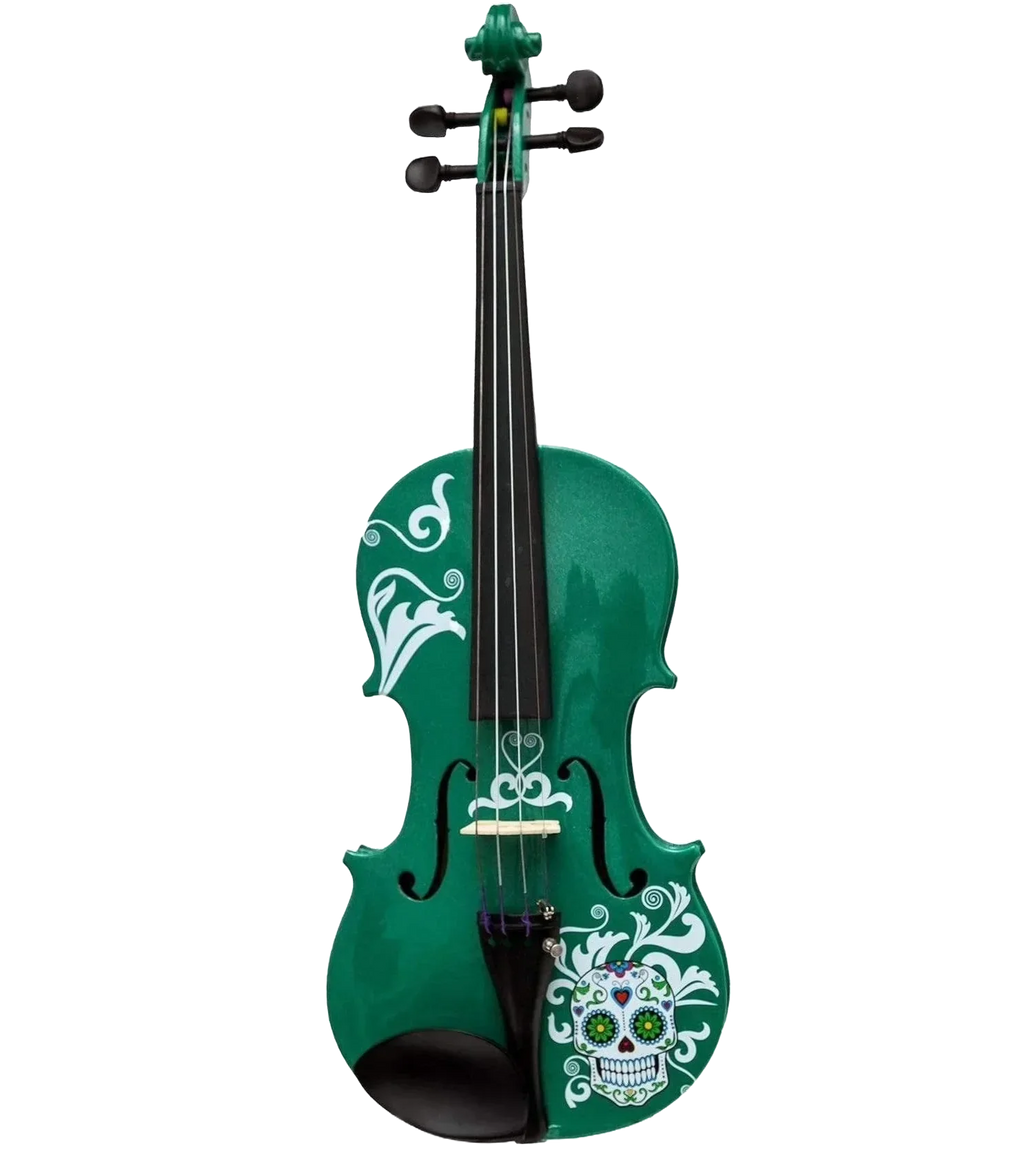 Cinco de Mayo Emerald Green Violin Outfit w/ Matching Carbon Fiber Bow, Case, Crystal Fine Tuners, Rosin, Strings, Set-Up - Rozanna's Violins