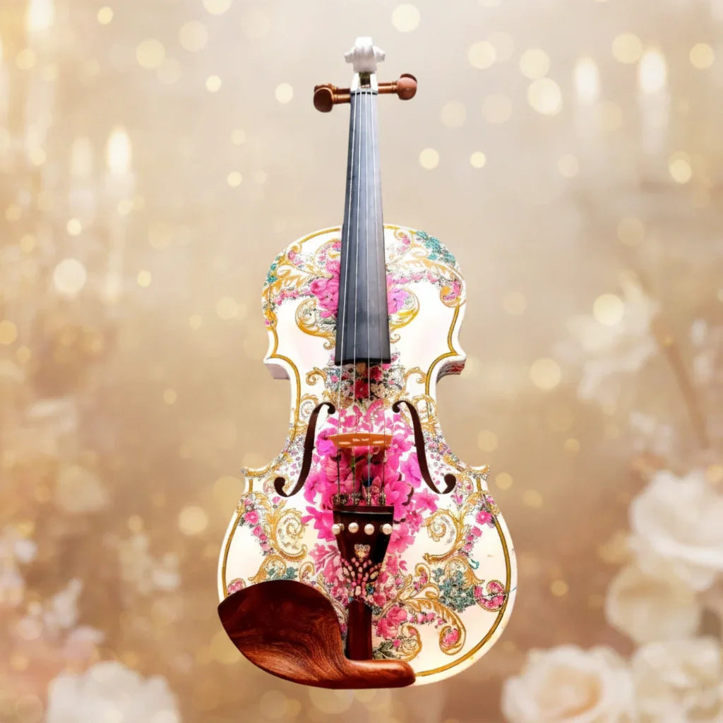 Gilded Age Violin Outfit | Crystal & Pearl Tailpiece, Carbon Fiber Bow - Rozanna's Violins
