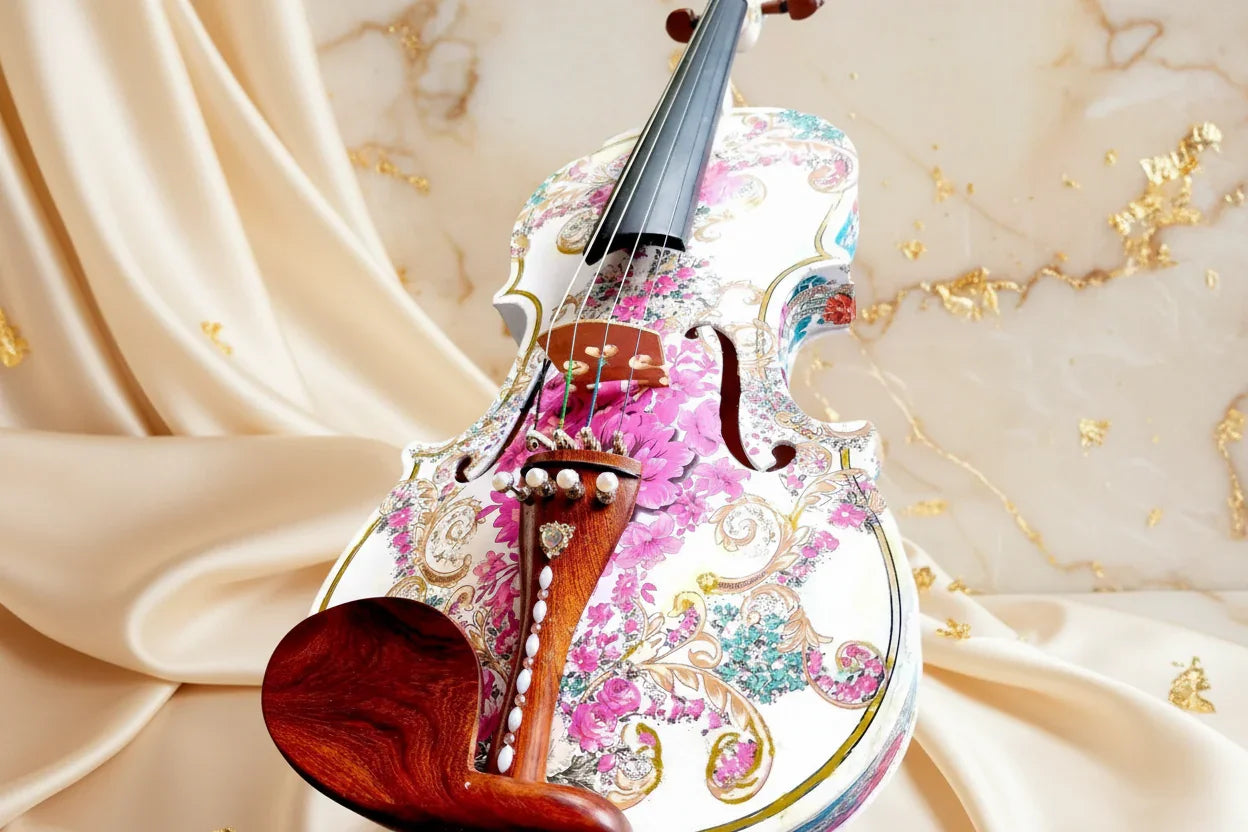 Gilded Age Violin Outfit | Crystal & Pearl Tailpiece, Carbon Fiber Bow - Rozanna's Violins