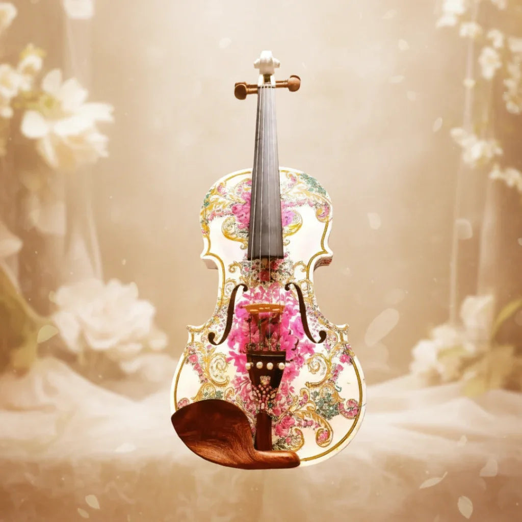 Gilded Age Violin Outfit | Crystal & Pearl Tailpiece, Carbon Fiber Bow - Rozanna's Violins