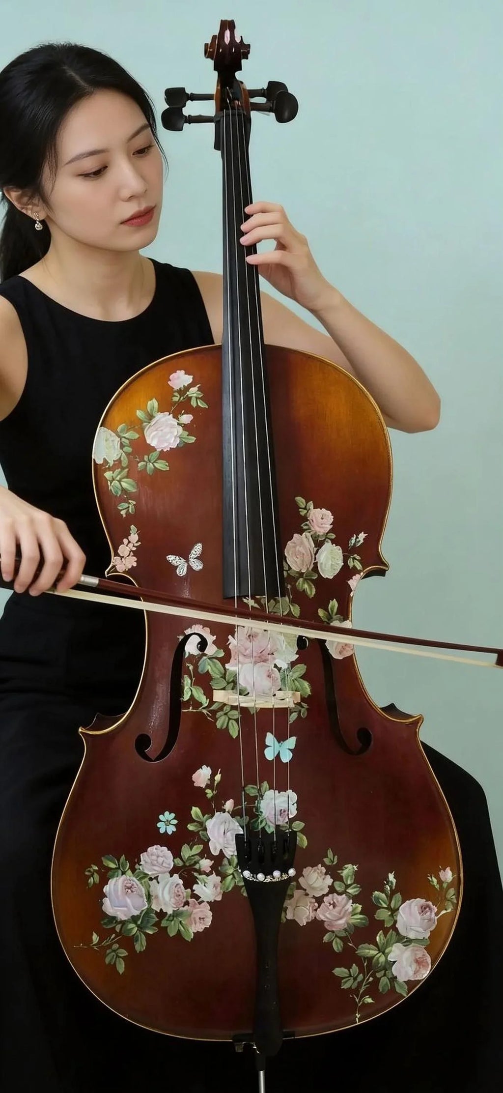 Rose Delight Cello Outfit | Pearl & Crystal Tailpiece, Brazilwood Bow & Case - Rozanna's Violins