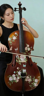 Rose Delight Cello Outfit | Pearl & Crystal Tailpiece, Brazilwood Bow & Case - Rozanna's Violins