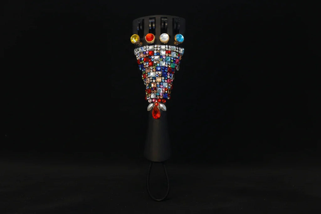 Carnival Crystalline Cello Tailpiece | Multicolor Crystal & Color - Coded Tuners - Rozanna's Violins