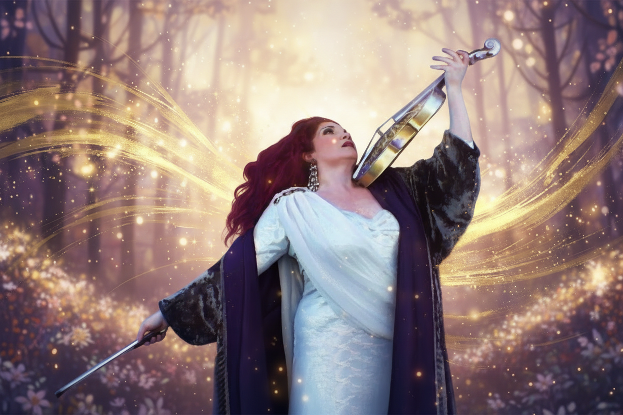 Magical Ethereal Background with Violinist