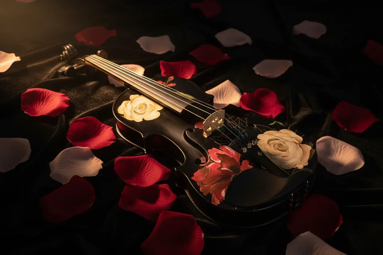Black Rose Viola Outfit | Custom Crystal Tailpiece & Pearl Fine Tuners - Rozanna's Violins