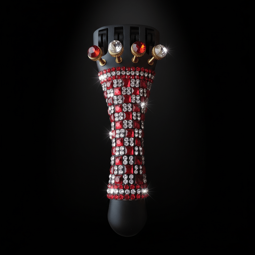 Scarlet Lattice Cello Tailpiece | Red & White Crystal Checkerboard - Rozanna's Violins