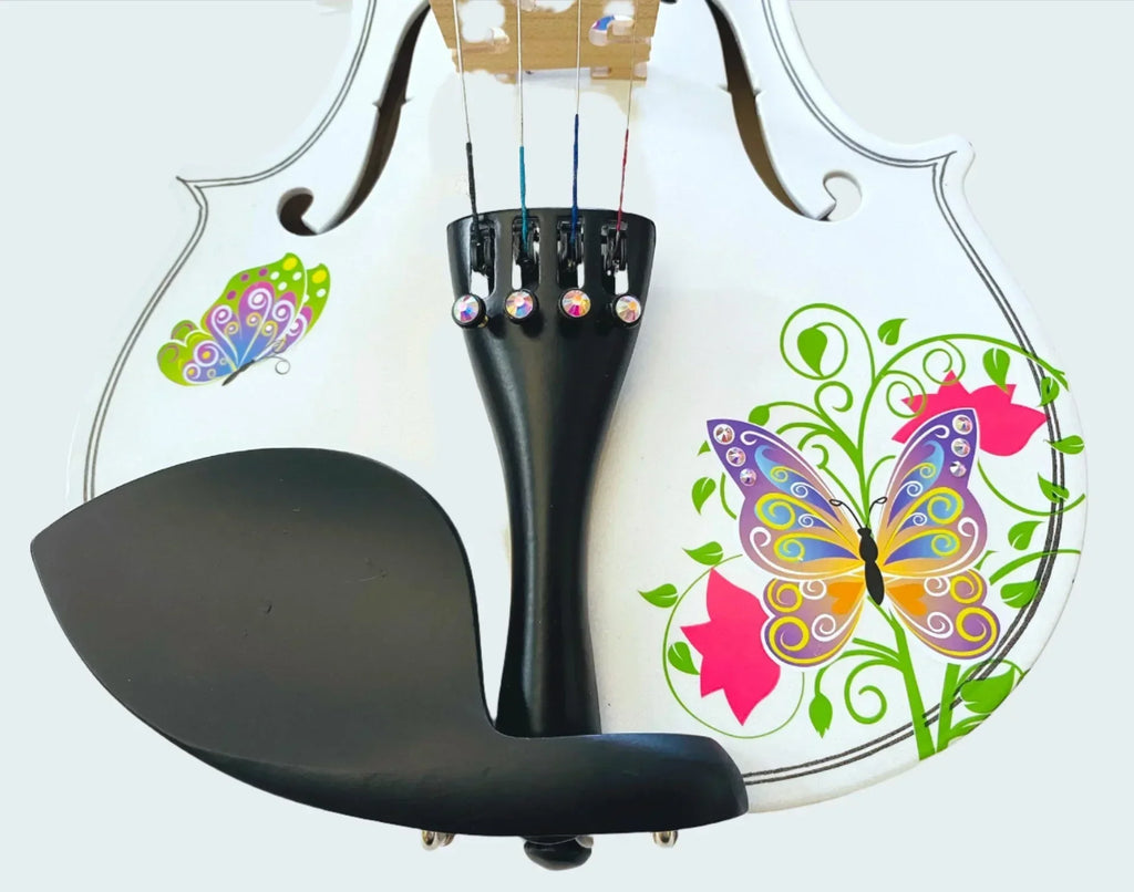 Butterfly Dream II White Bejeweled Violin Outfit | Crystal & Greco Details - Rozanna's Violins