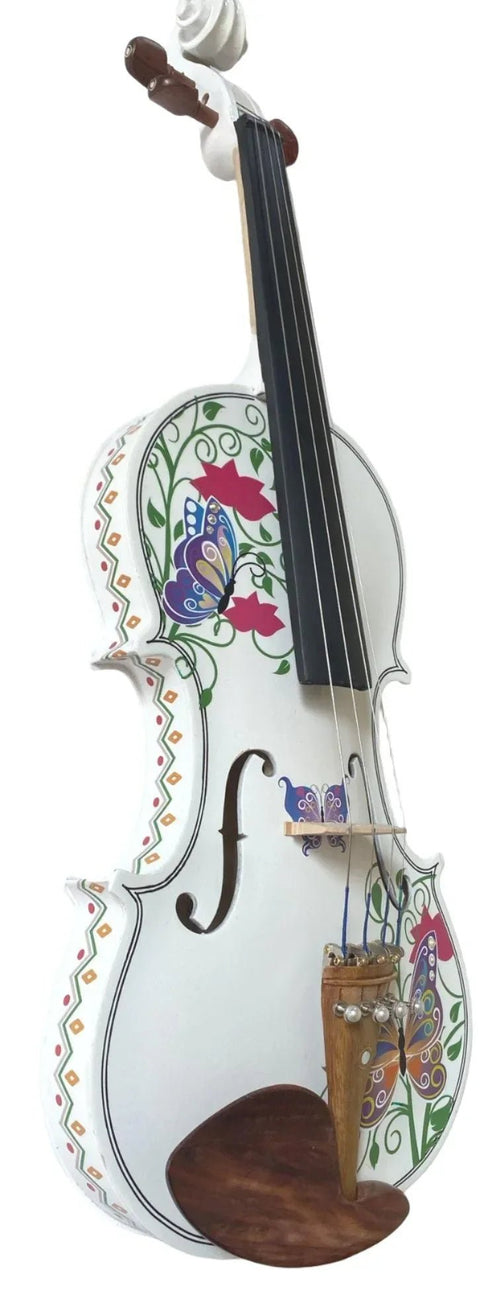 Butterfly Dream II White Violin Outfit | Ornate Greco Sides & Carbon Fiber Bow - Rozanna's Violins
