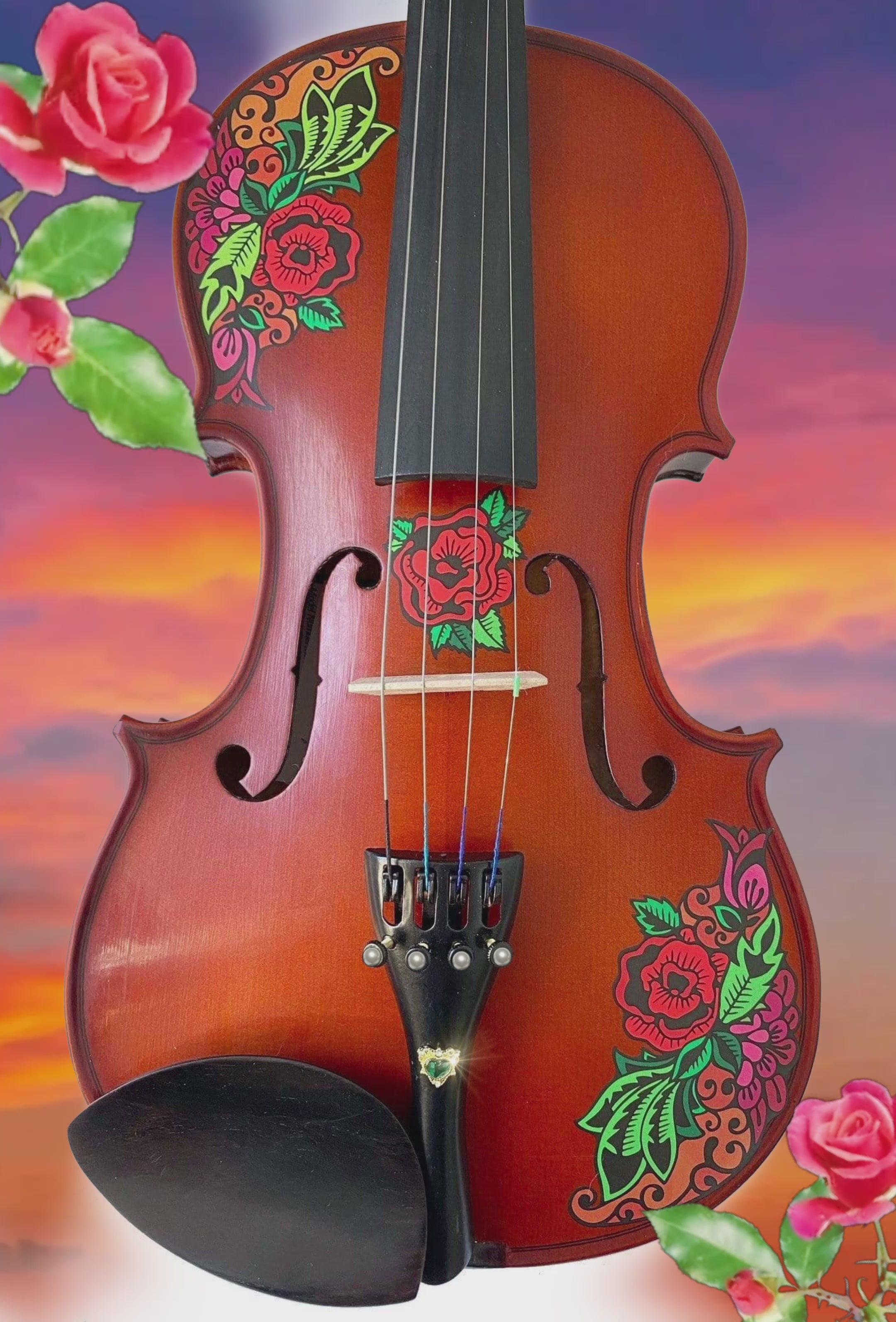 Rozanna's Butterfly Rose Tattoo Violin Outfit | Pearl Fine Tuners & Bow