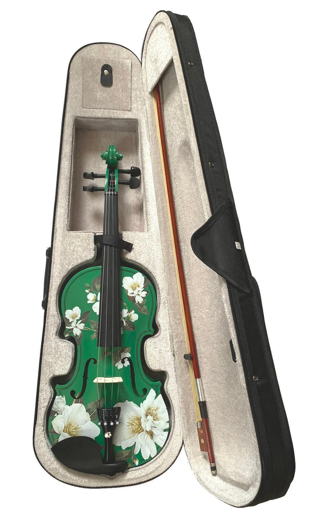 Magnolia Heaven Emerald Green Violin Outfit | Pearl Fine Tuners & Brazilwood Bow - Rozanna's Violins