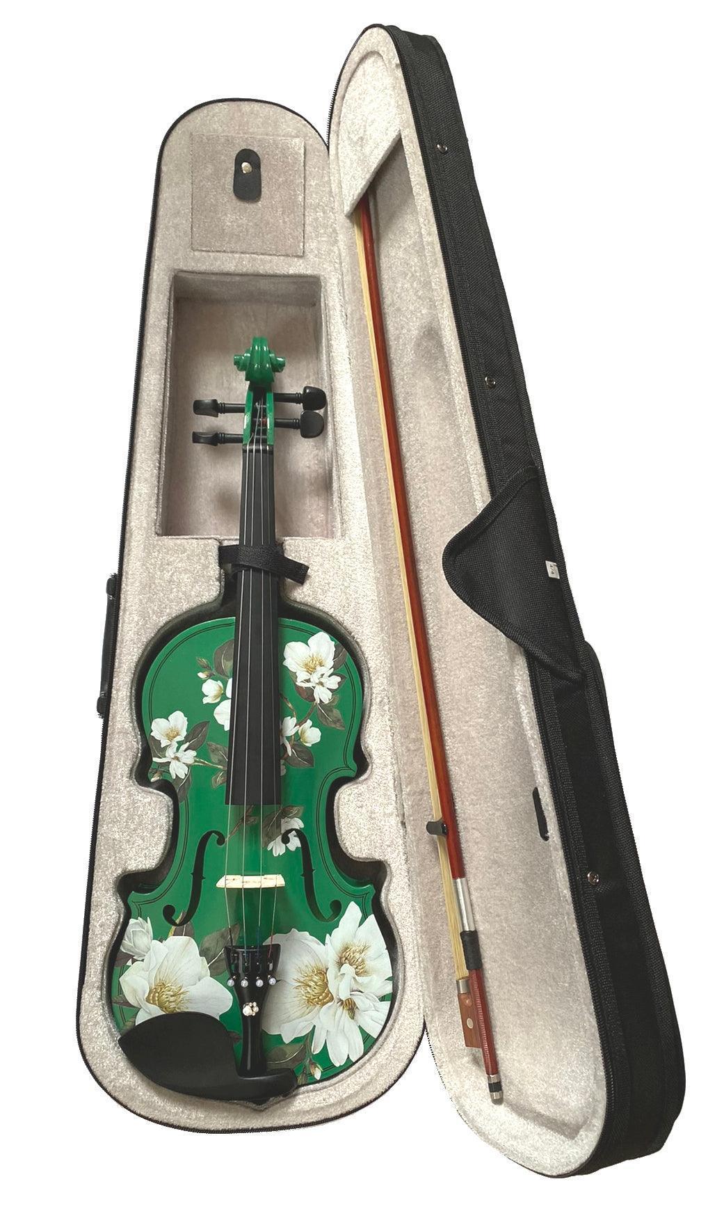 Magnolia Heaven Emerald Green Violin Outfit | Pearl Fine Tuners & Brazilwood Bow - Rozanna's Violins