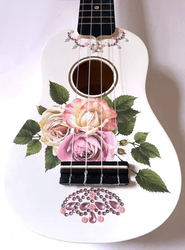 Rose Delight Ukulele | Hand Applied Design & Crystal Details - Rozanna's Violins