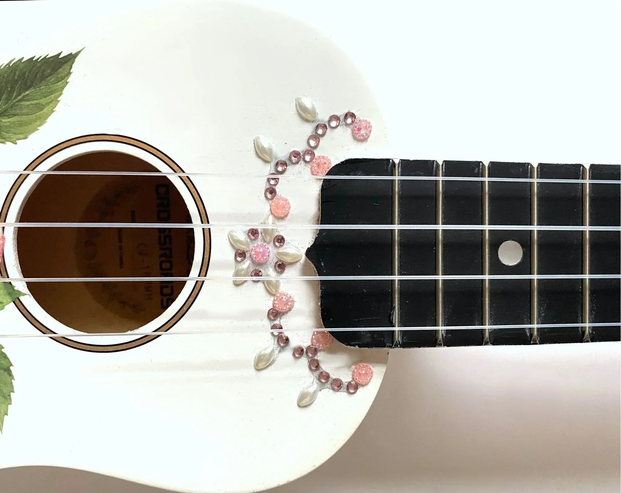 Rose Delight Ukulele | Hand Applied Design & Crystal Details - Rozanna's Violins