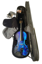 Electric Blue Lightning Violin | Electric-Acoustic with Machine Head Pegs & Carbon Bow - Rozanna's Violins