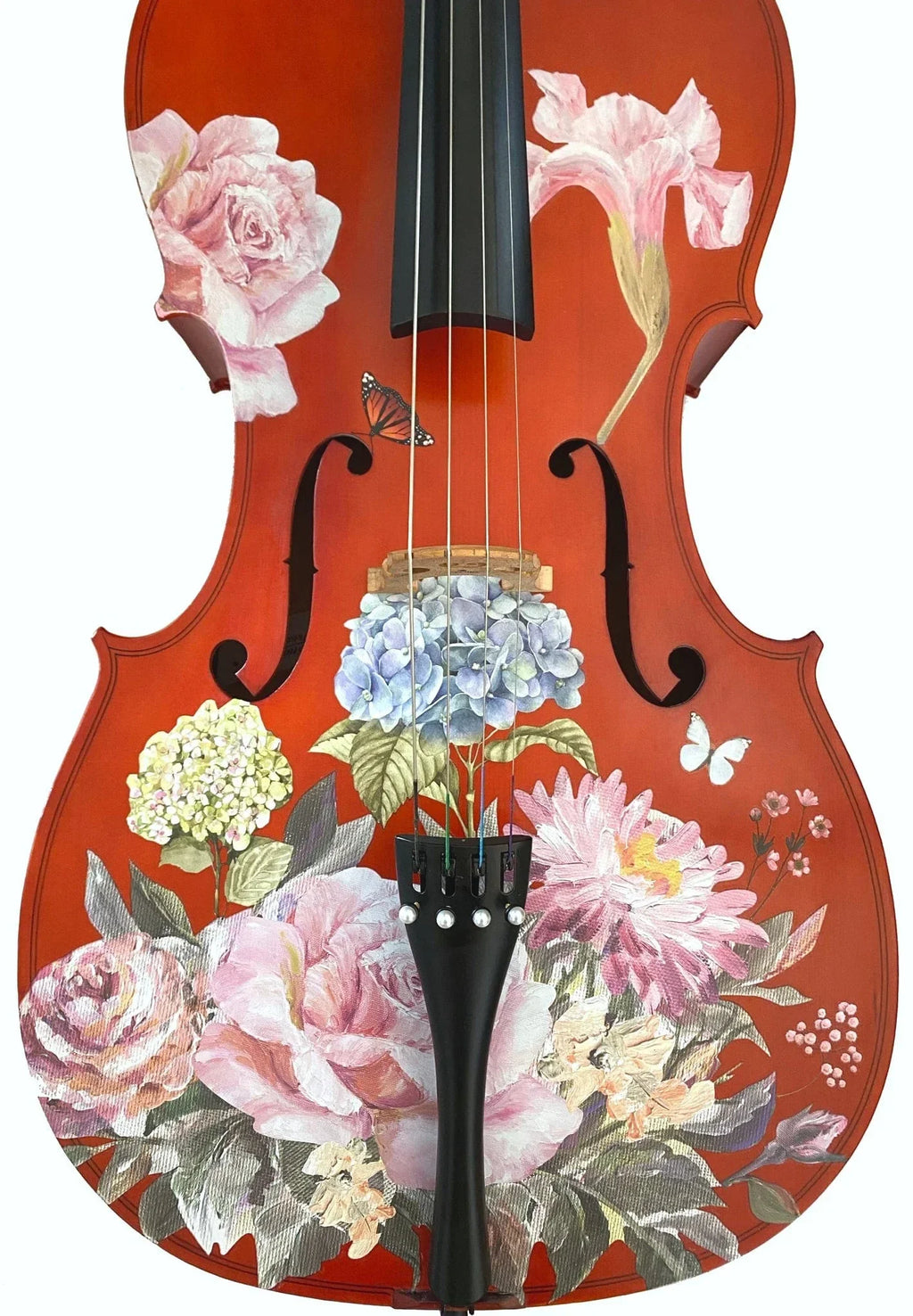 Floral Garden Cello Outfit | Rose & Hydrangea Design, Brazilwood Bow & Case - Rozanna's Violins
