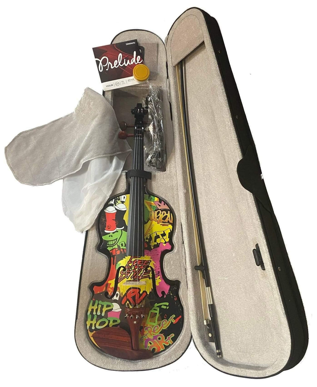 Rozanna's Graffiti Art Violin Outfit | Carbon Fiber Bow & Crystal Fine Tuners - Rozanna's Violins