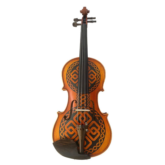 Rozanna's Violins With Greca Pattern on Sides Rozanna's Celtic Love Violin Outfit with Black Swarovski Crystal fine tuners