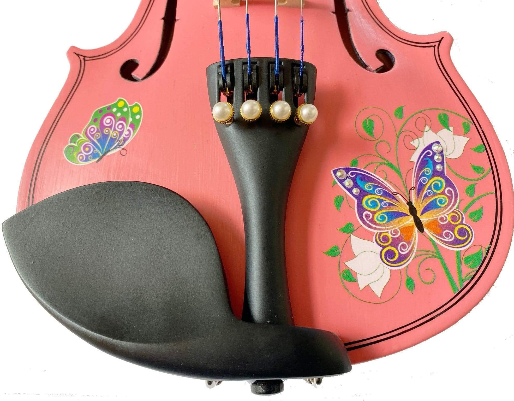 Butterfly Dream II Pink Glitter Violin Outfit | Pearl Tuners & Greco Border - Rozanna's Violins