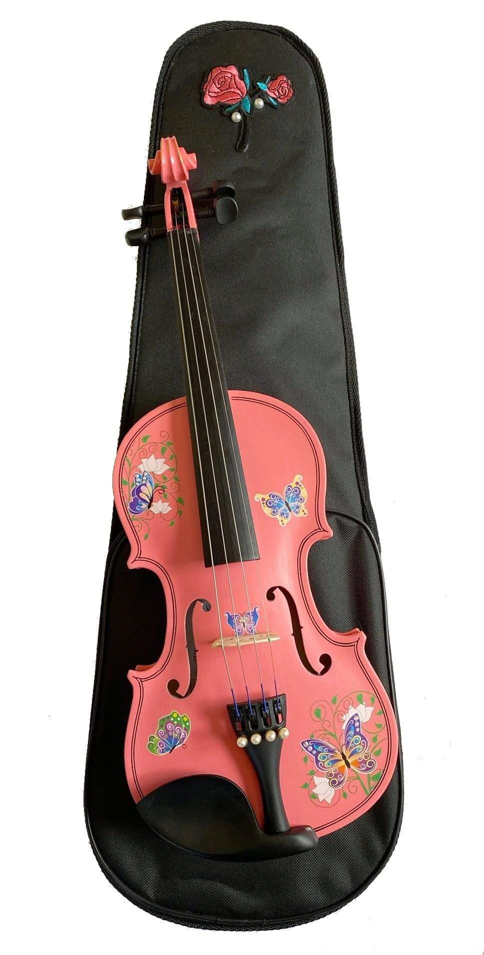 Butterfly Dream II Pink Glitter Violin Outfit | Pearl Tuners & Greco Border - Rozanna's Violins