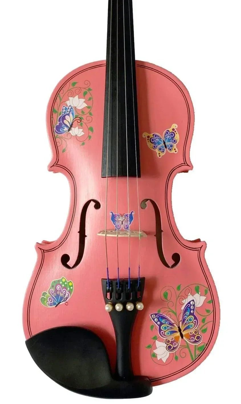 Butterfly Dream II Pink Glitter Violin Outfit | Pearl Tuners & Greco Border - Rozanna's Violins