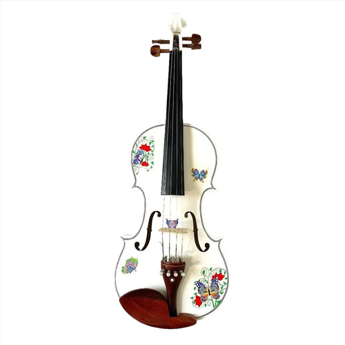 Butterfly Dream II White Violin Outfit | Ornate Greco Sides & Carbon Fiber Bow - Rozanna's Violins