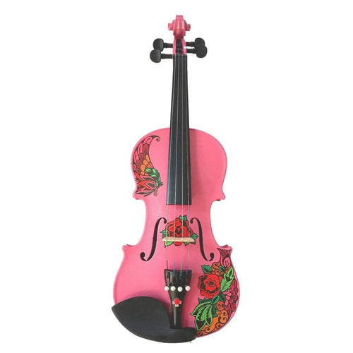 Butterfly Rose Tattoo Pink Violin Outfit | Crystal Fine Tuners & Brazilwood Bow - Rozanna's Violins