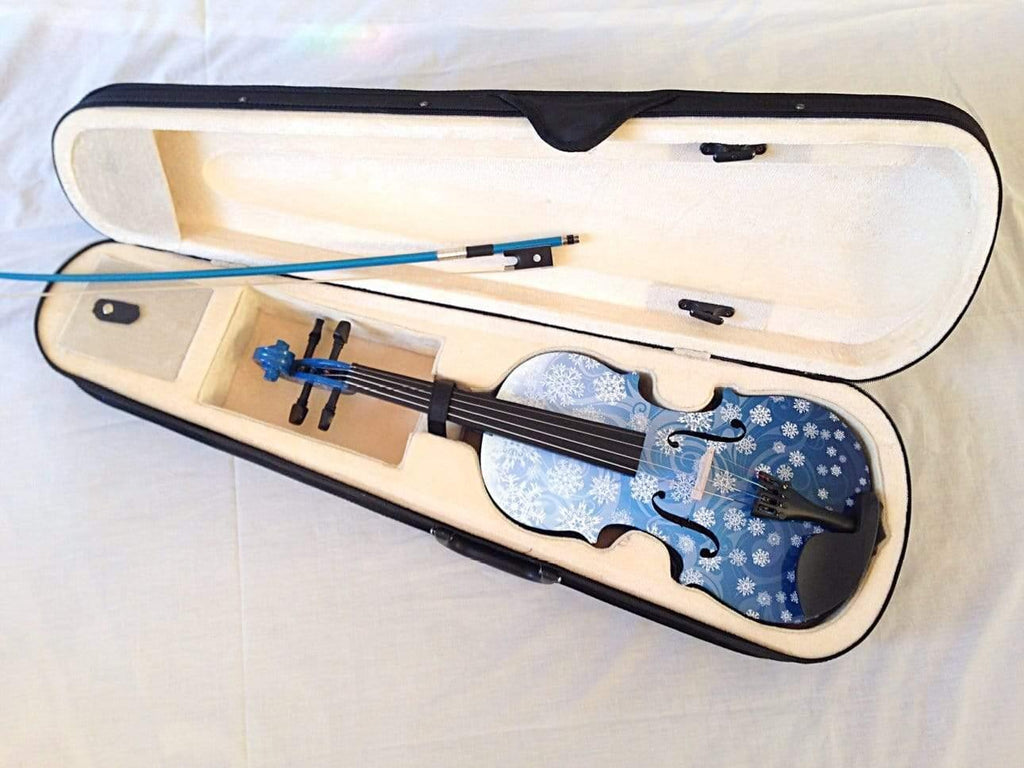 Snowflake Blue Violin Outfit | Carbon Fiber Bow & Crystal Fine Tuners - Rozanna's Violins