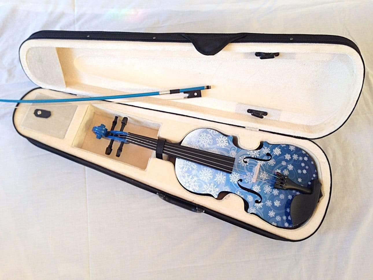 Snowflake Blue Violin Outfit | Carbon Fiber Bow & Crystal Fine Tuners - Rozanna's Violins